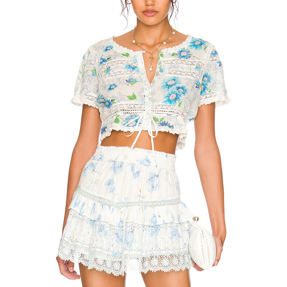 Loveshackfancy 'Farley' White Cotton Crop Top Size M - Picture 1 of 4